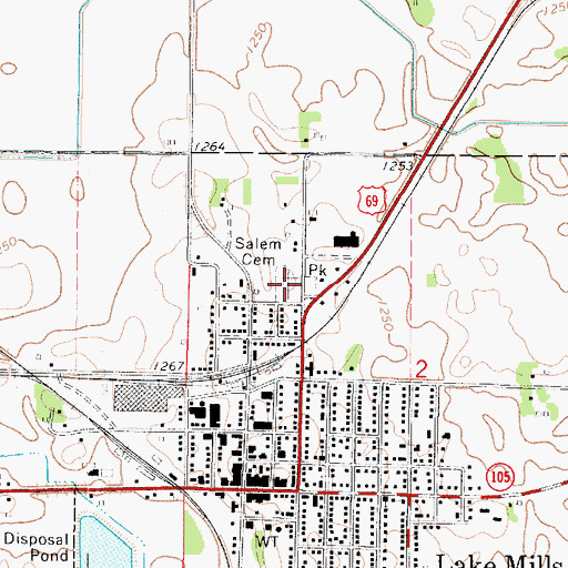 Topographic Map of Salem Cemetery, IA