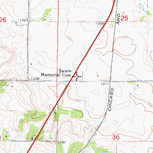Topographic Map of Salem Memorial Cemetery, IA