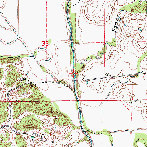 Topographic Map of Sand Creek, MO