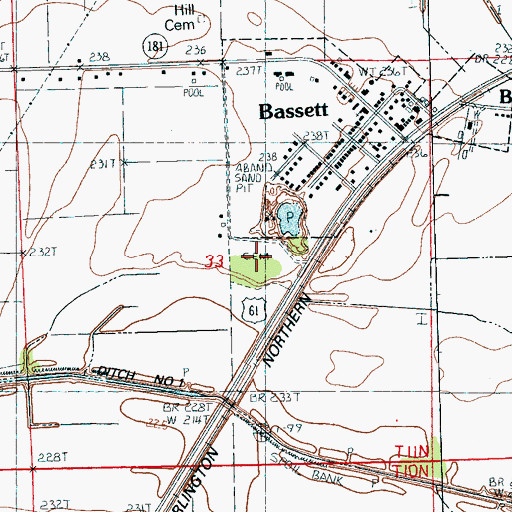 Topographic Map of Bassett Cemetery, AR