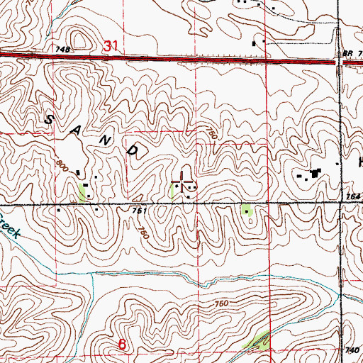 Topographic Map of Sand Hill, IA