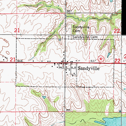 Topographic Map of Sandyville, IA