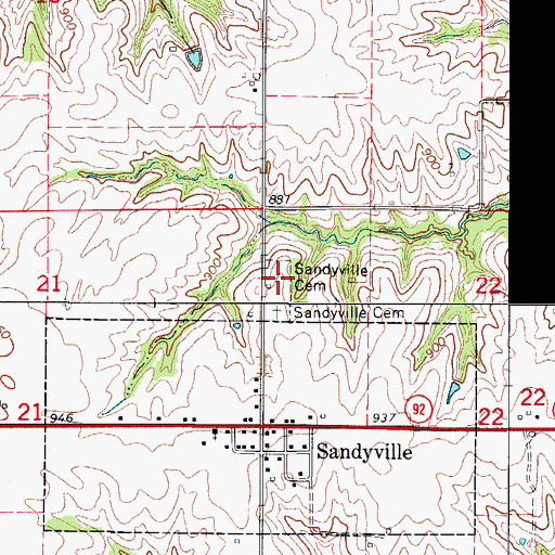 Topographic Map of Sandyville Cemetery, IA