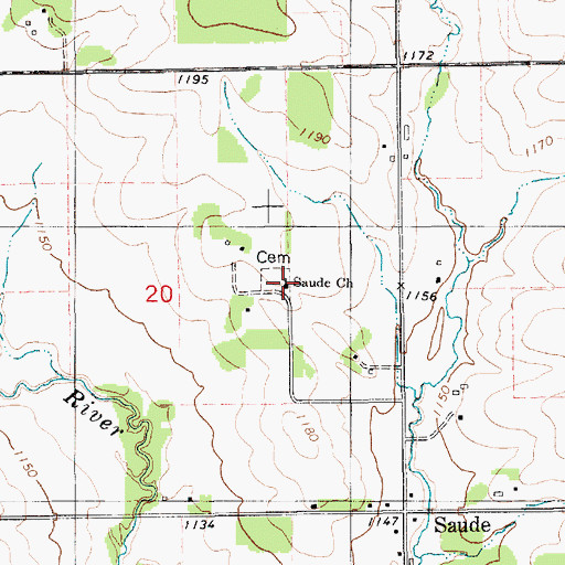 Topographic Map of Saude Lutheran Church, IA