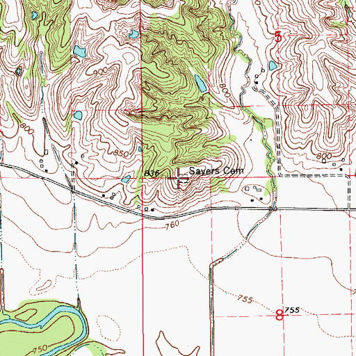 Topographic Map of Sayers Cemetery, IA