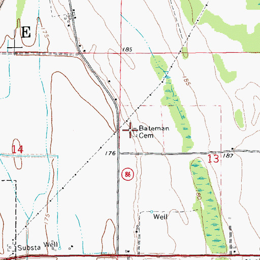 Topographic Map of Bateman Cemetery, AR