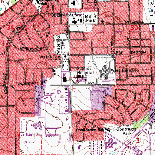 Topographic Map of Covenant Medical Center, IA