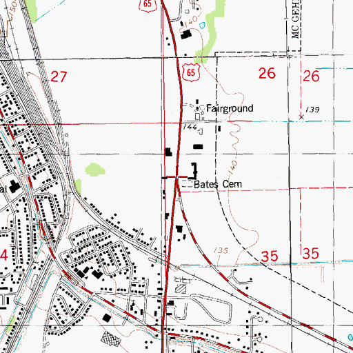 Topographic Map of Bates Cemetery, AR