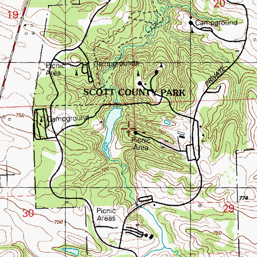 Topographic Map of Scott County Park, IA