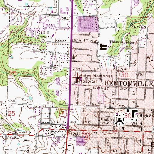 Topographic Map of Bates Memorial Hospital, AR