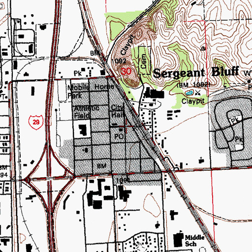 Topographic Map of Sergeant Bluff, IA