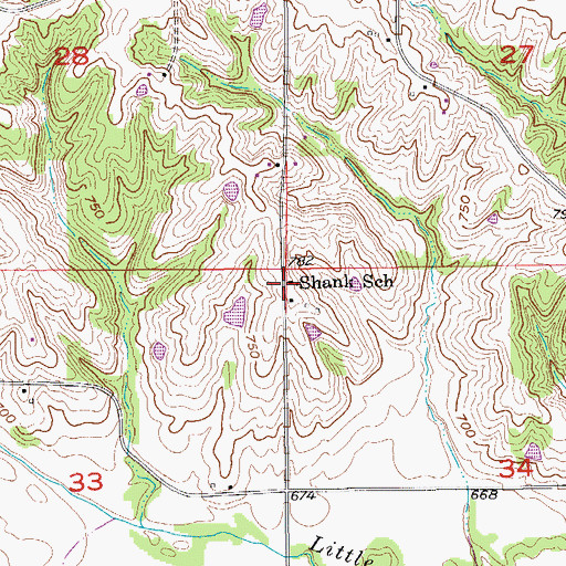 Topographic Map of Shank School, IA