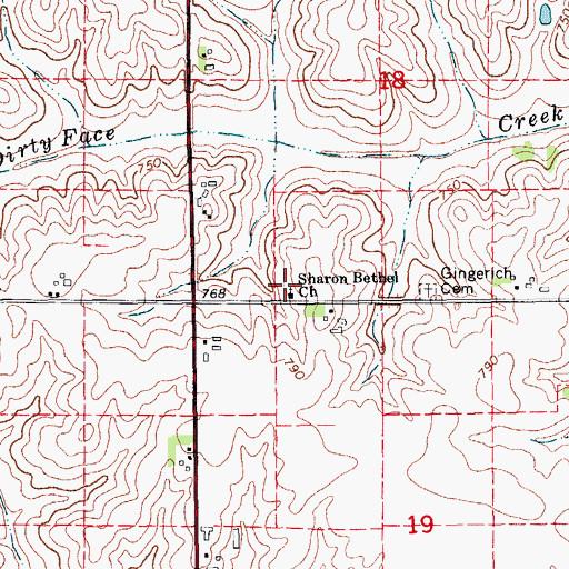 Topographic Map of Sharon Bethel Church, IA