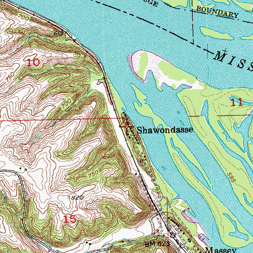 Topographic Map of Shawondasse, IA