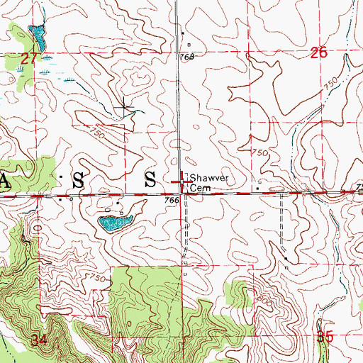 Topographic Map of Shawver Cemetery, IA