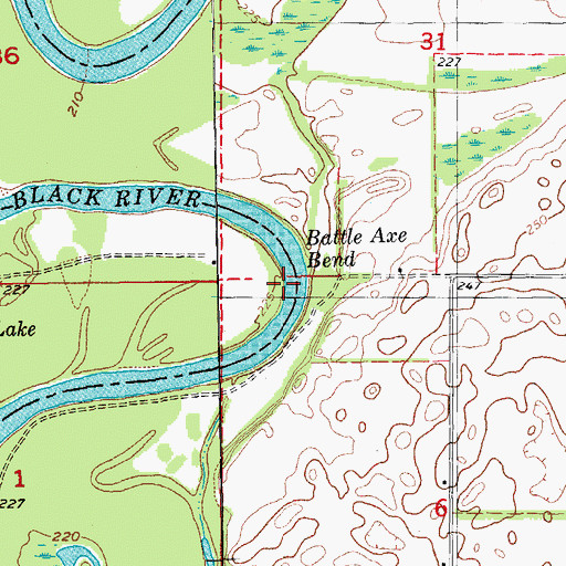 Topographic Map of Battle Axe Bend, AR