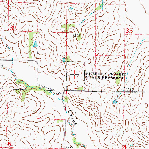Topographic Map of Sheeder Prairie State Preserve, IA