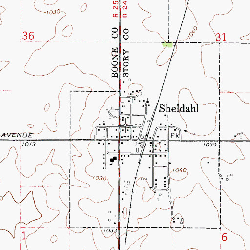 Topographic Map of Sheldahl, IA
