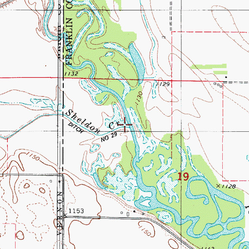 Topographic Map of Sheldon Creek, IA
