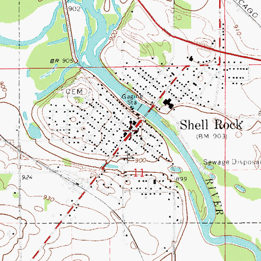 Topographic Map of Shell Rock, IA