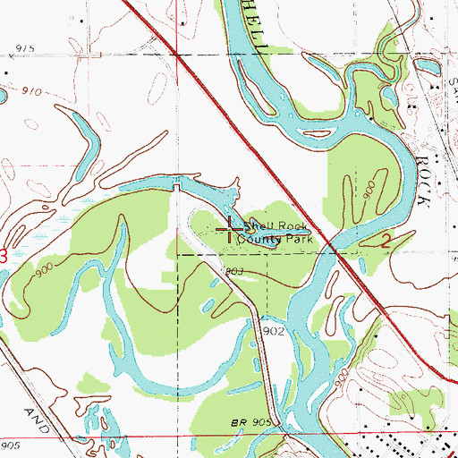Topographic Map of Shell Rock County Park, IA