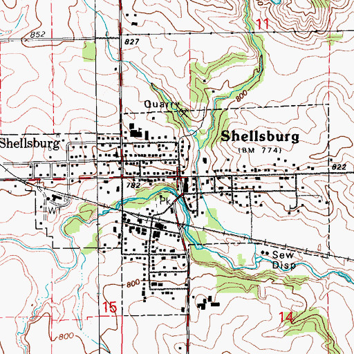 Topographic Map of Shellsburg, IA