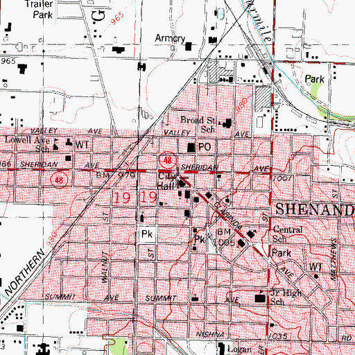 Topographic Map of Shenandoah, IA