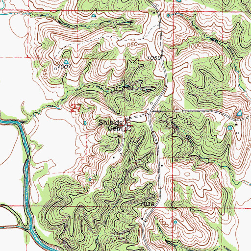 Topographic Map of Shields Cemetery, IA