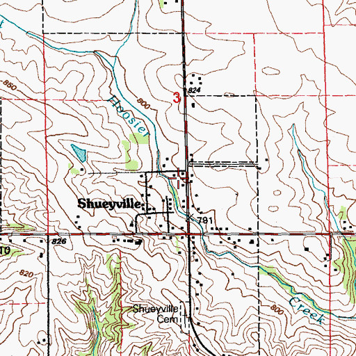 Topographic Map of Shueyville, IA