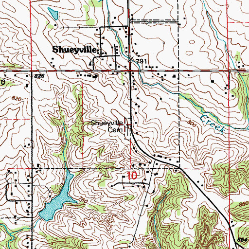 Topographic Map of Shueyville Cemetery, IA