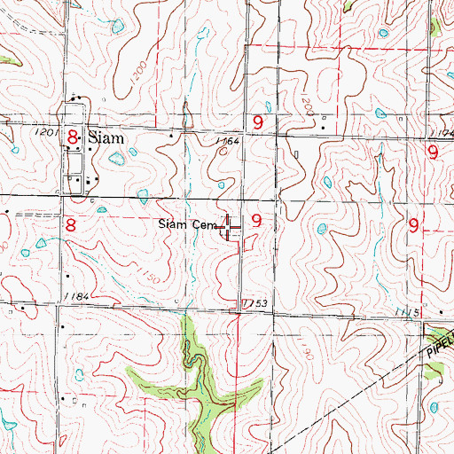 Topographic Map of Siam Cemetery, IA