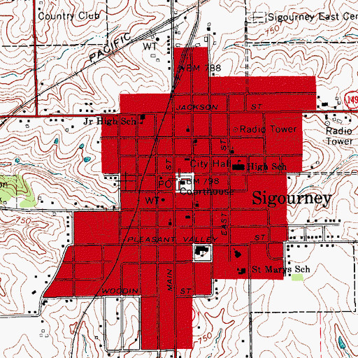 Topographic Map of Sigourney, IA