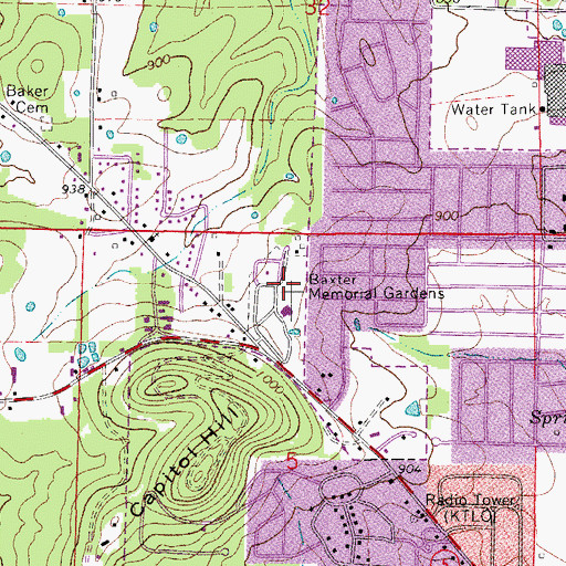 Topographic Map of Baxter Memorial Gardens, AR
