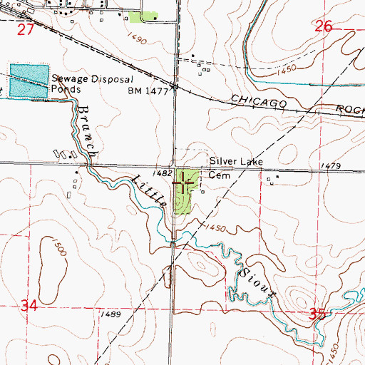 Topographic Map of Silver Lake Cemetery, IA