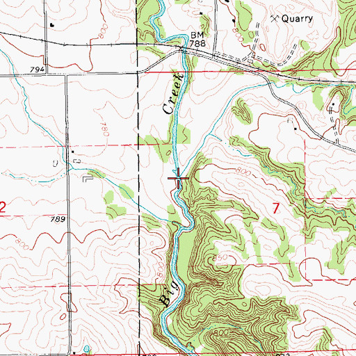 Topographic Map of Simmons Creek, IA