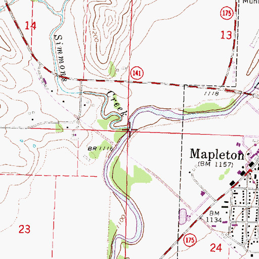 Topographic Map of Simmons Creek, IA