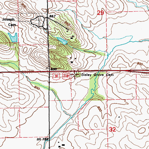 Topographic Map of Sisley Grove Cemetery, IA