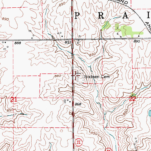 Topographic Map of Sixteen Cemetery, IA
