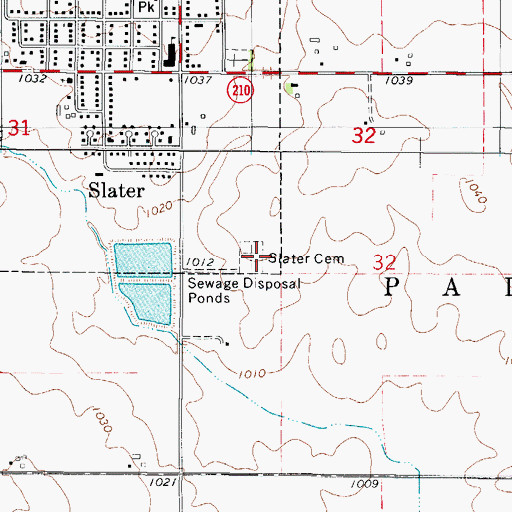 Topographic Map of Slater Cemetery, IA