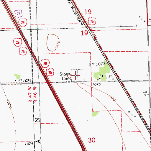 Topographic Map of Sloan Cemetery, IA