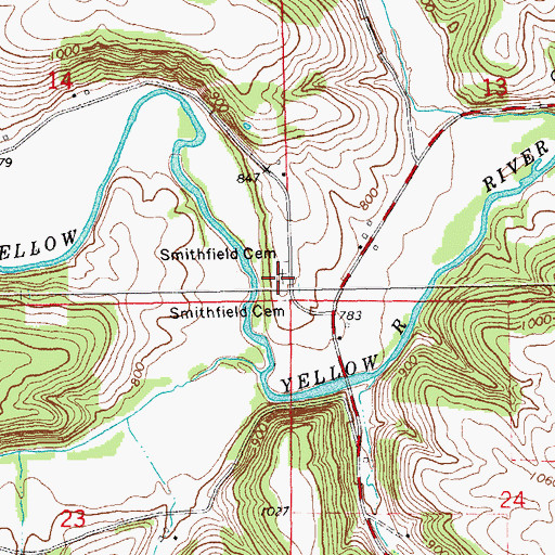 Topographic Map of Smithfield Cemetery, IA