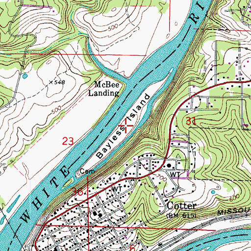 Topographic Map of Bayless Island, AR