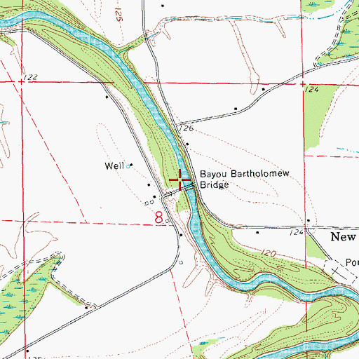 Topographic Map of Bayou Bartholomew Bridge, AR