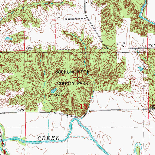 Topographic Map of Sockum Ridge County Park, IA