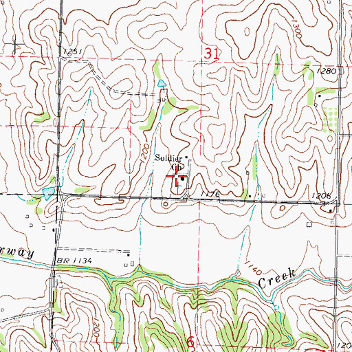 Topographic Map of Soldier Church, IA
