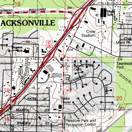 Topographic Map of Bayou Meto Cemetery, AR