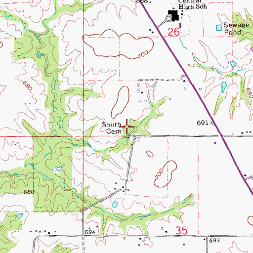 Topographic Map of South Cemetery, IA