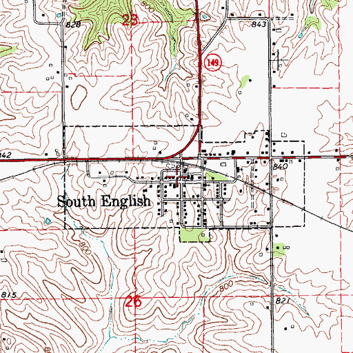 Topographic Map of South English, IA