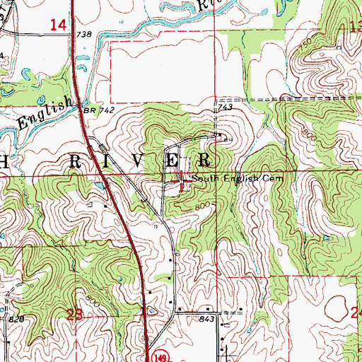 Topographic Map of South English Cemetery, IA