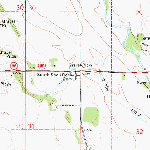 Topographic Map of South Shell Rock Cemetery, IA